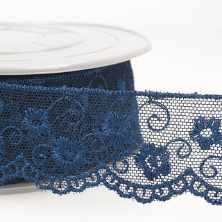 Buy navy-blue Embroidered Tulle Trim 1 meter