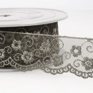 Buy dark-grey Embroidered Tulle Trim 1 meter