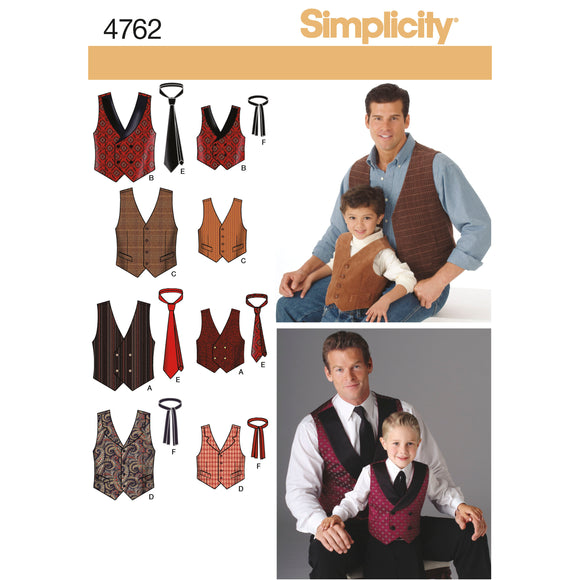Patrón de costura Simplicity 4762 Chalecos y corbatas para niños y hombres