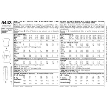 Simplicity Sewing Pattern 5443 Women's & Men's Plus Size Scrubs - 0