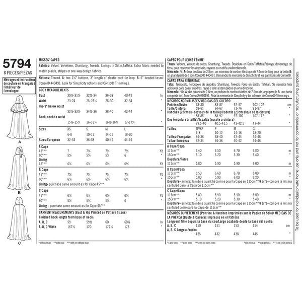 Simplicity Sewing Pattern 5794 Misses' Costumes