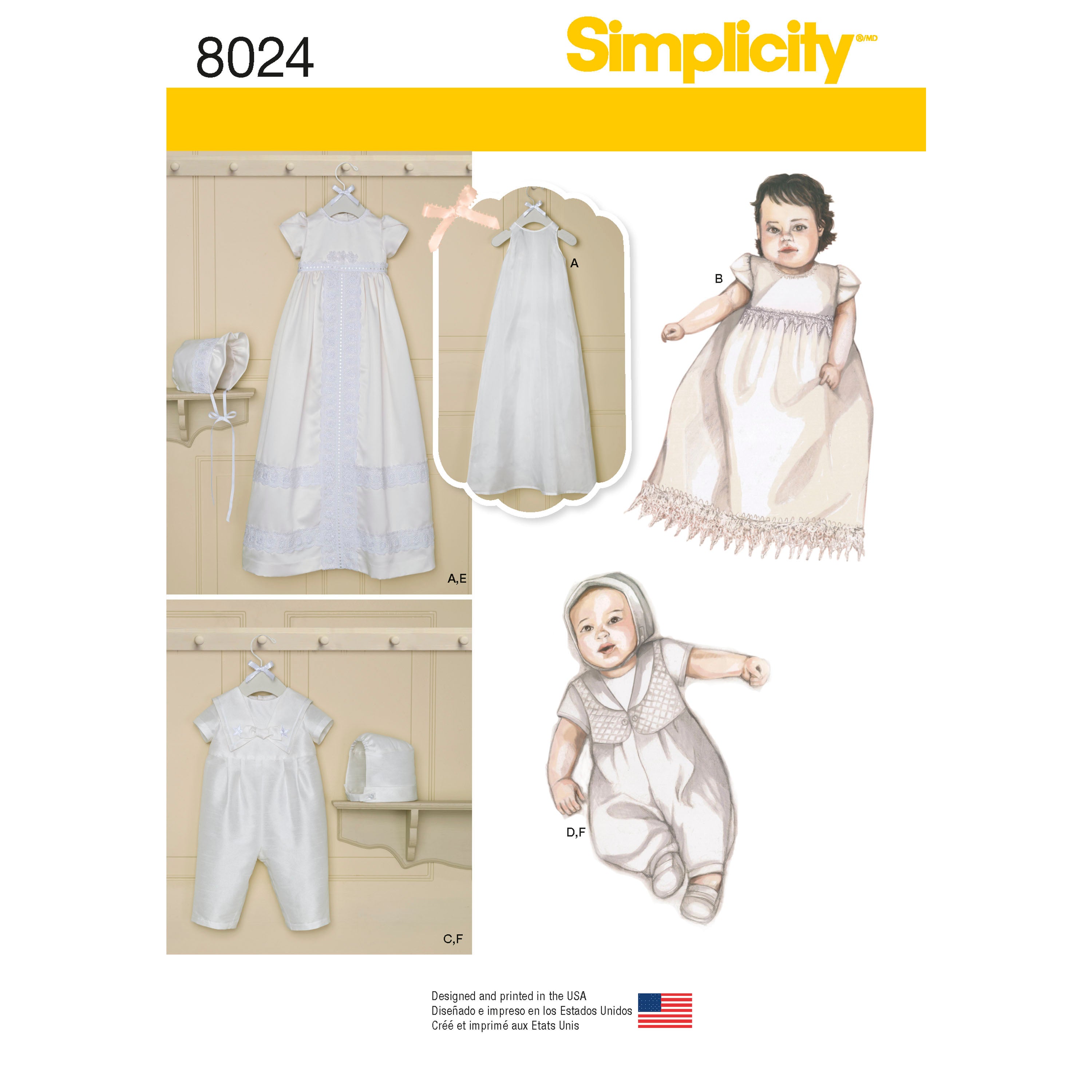 Simplicity Sewing Pattern 8024 Babies' Christening Sets with Bonnets