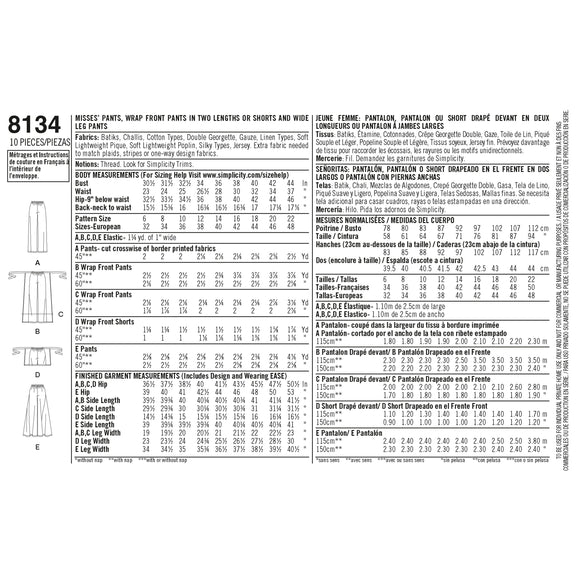 Patrón Simplicity 8134 Pantalones y shorts fáciles de coser para señoras