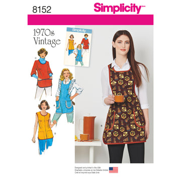 Patrón Simplicity 8152 Delantales vintage para señoras de los años 70