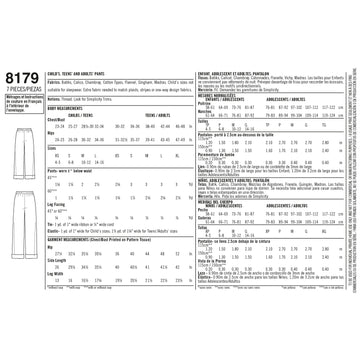 Simplicity Sewing Pattern 8179 Child, Teen and Adult Lounge Pant - 0