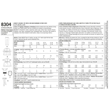 Simplicity Pattern 8304 Babies', Leggings, Top, Dress, Bibs and Headband in three sizes S(17") M(18") L(19") - 0