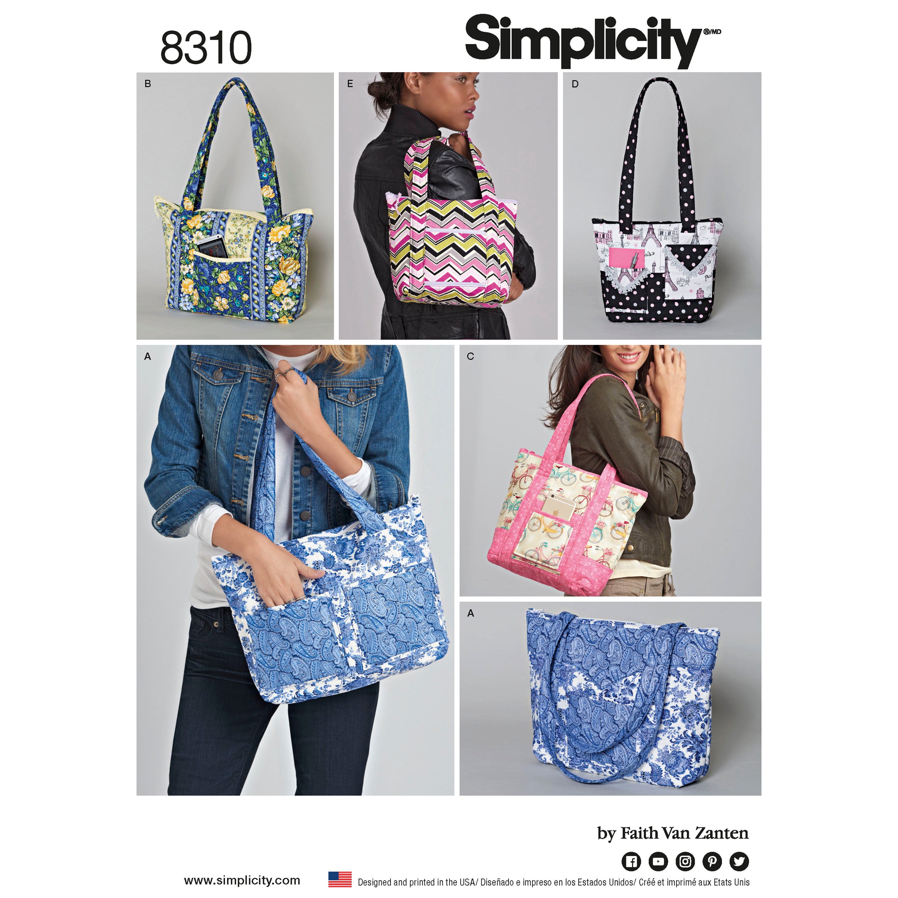 Patrón Simplicity 8310 Bolsos acolchados en tres tamaños