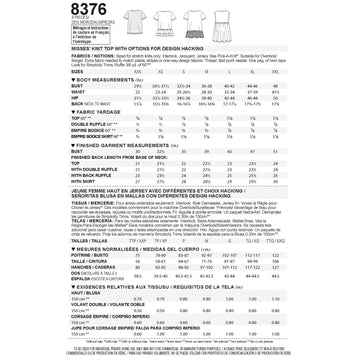 Simplicity Pattern 8376 Misses' Knit Top with Multiple Pieces for Design Hacking - 0