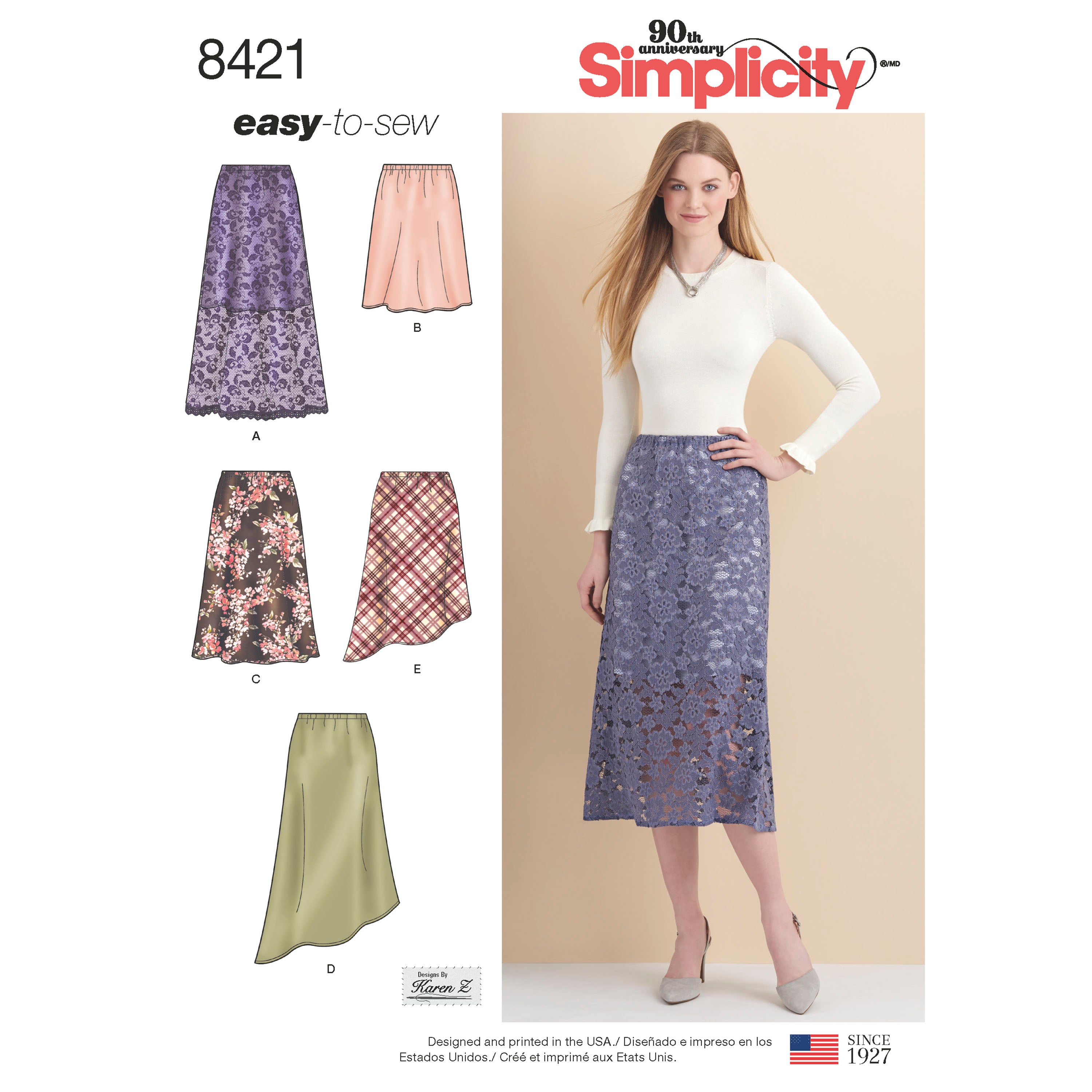 Patrón de costura Simplicity 8421 Faldas para señoras en tres largos con variaciones de dobladillo