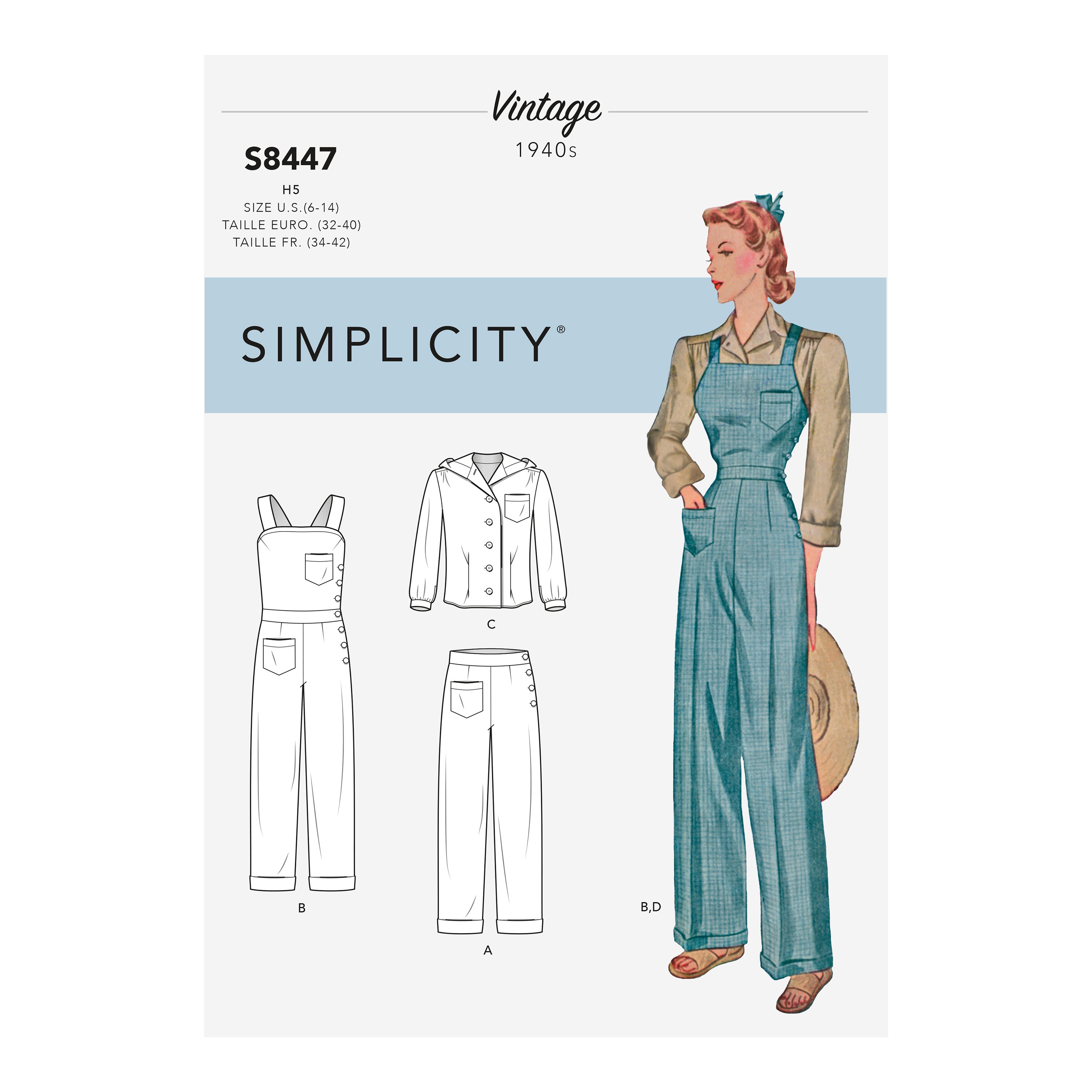 Simplicity Sewing Pattern S8447 Women's Vintage Trousers, Overalls and Blouses