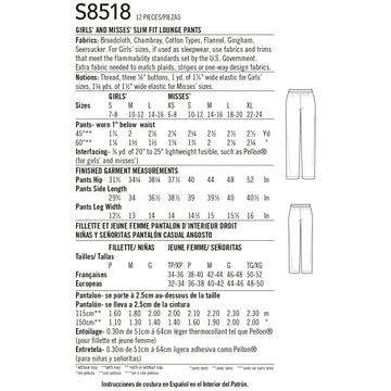 Patrón Simplicity 8518 Pantalón de salón de corte ajustado para niñas y señoritas - 0