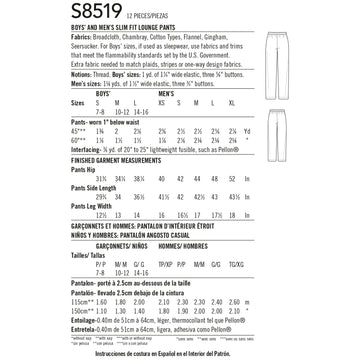 Simplicity Sewing Pattern 8519 Boys' & Men's Slim Fit Lounge Pants - 0
