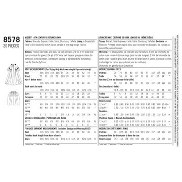 Patrón Simplicity 8578 Vestido de señora del siglo XVIII - 0