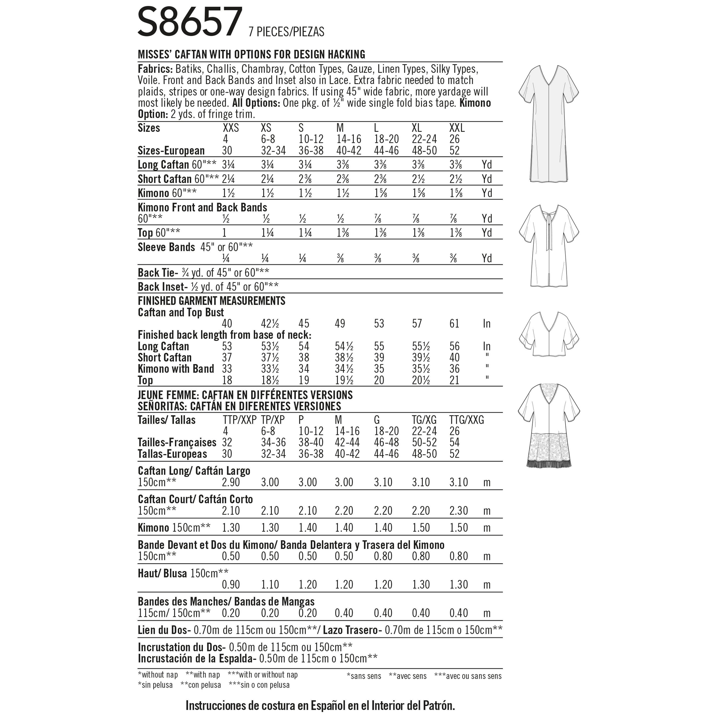 Simplicity Sewing Pattern 8657 Misses' Caftan with Options for Design Hacking - 0