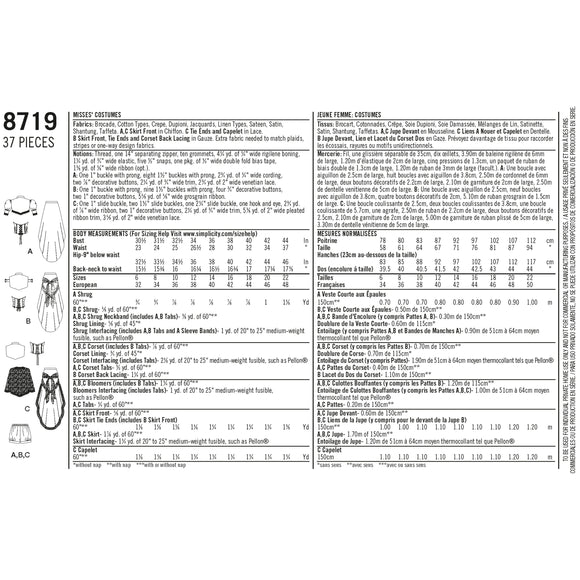 Patrón de costura Simplicity 8719 para disfraces de mujer