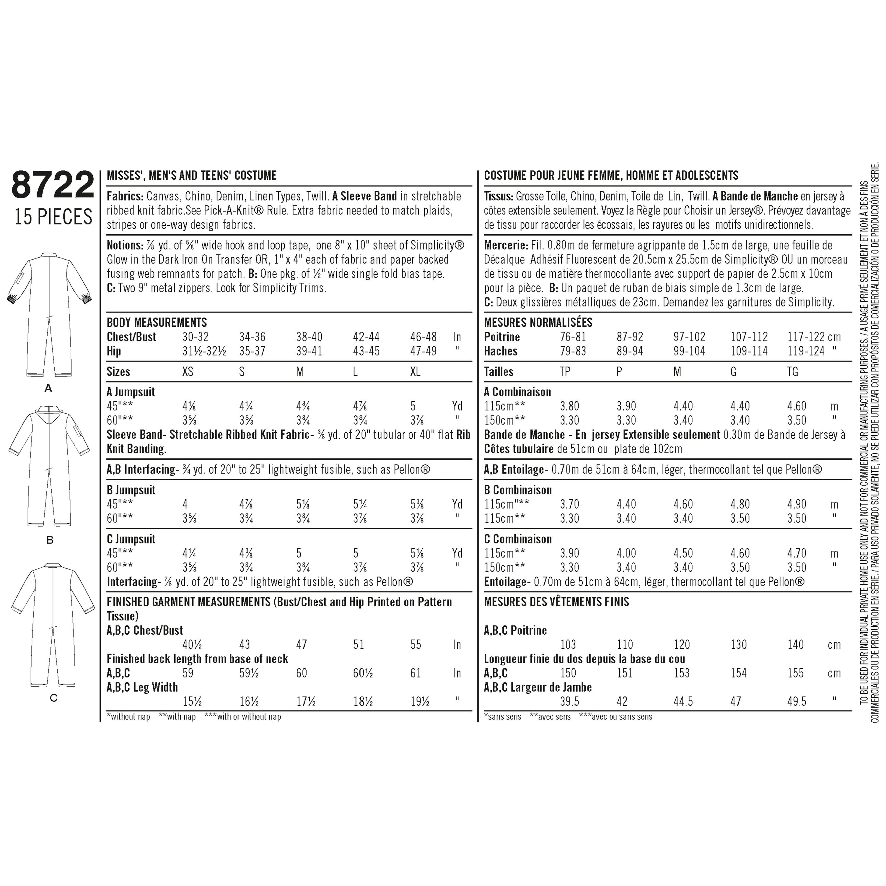 Simplicity Sewing Pattern 8722 Women's, Men's and Teens' Costume ...