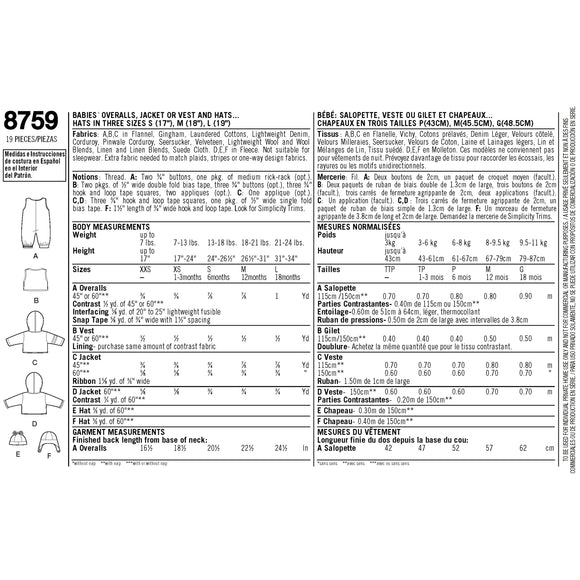 Patrón de costura Simplicity 8759 Ropa deportiva para bebés