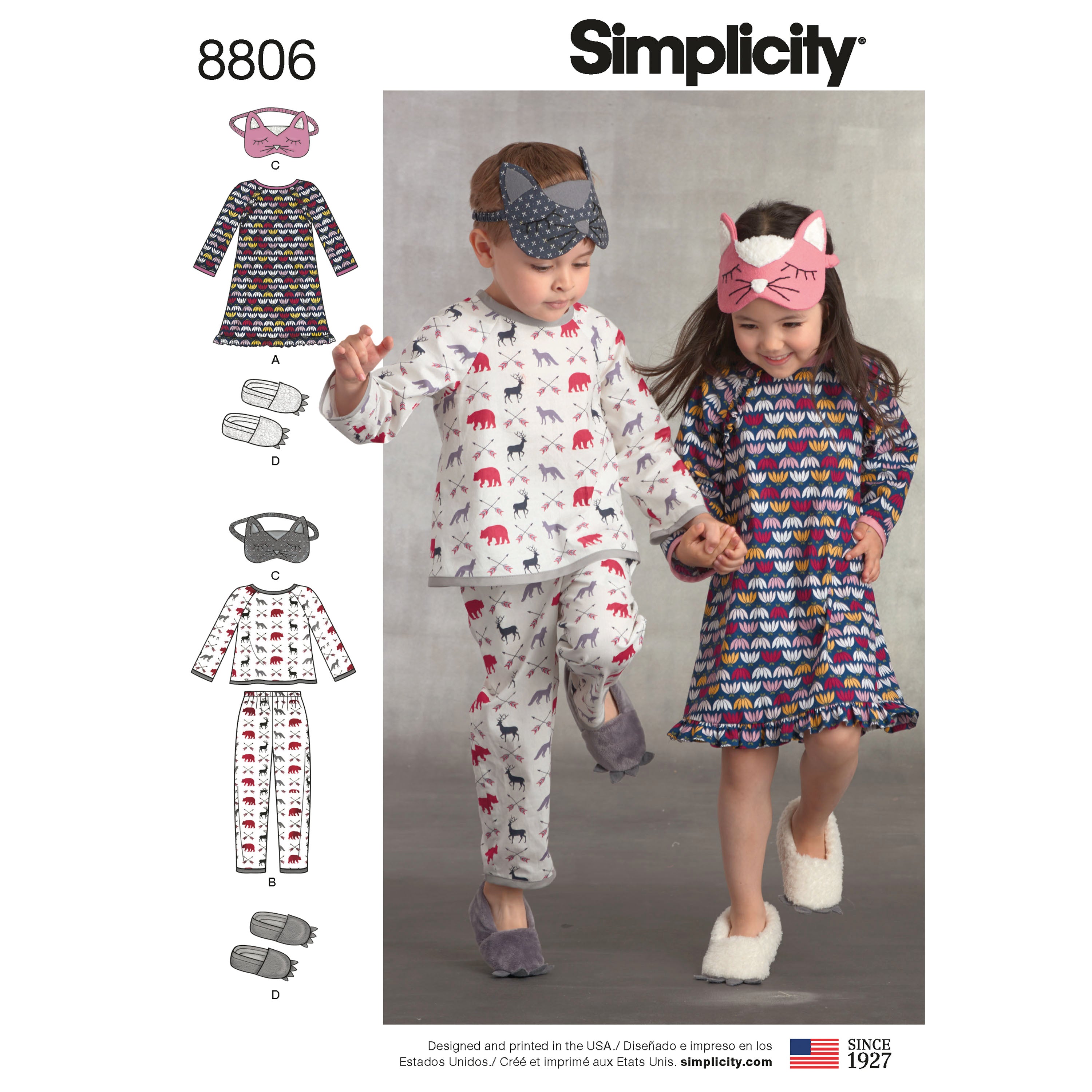 Simplicity Sewing Pattern 8806 Child's Dress, Top, Trousers, Eye Mask and Slippers