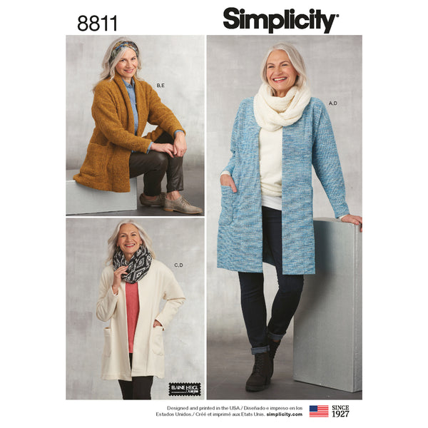 Simplicity Pattern 8811 Misses' Knit Cardigan Jacket, Scarf and Headband