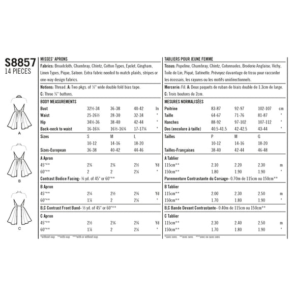 Simplicity Pattern S8857 Misses' Aprons