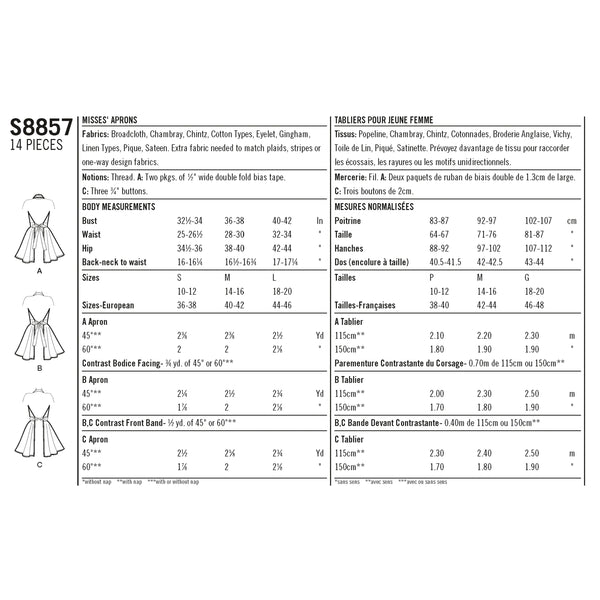 Simplicity Pattern S8857 Misses' Aprons