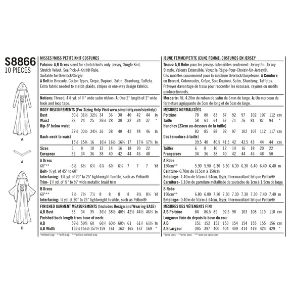 Patrón Simplicity S8866 Trajes para señoritas/señoritas petite