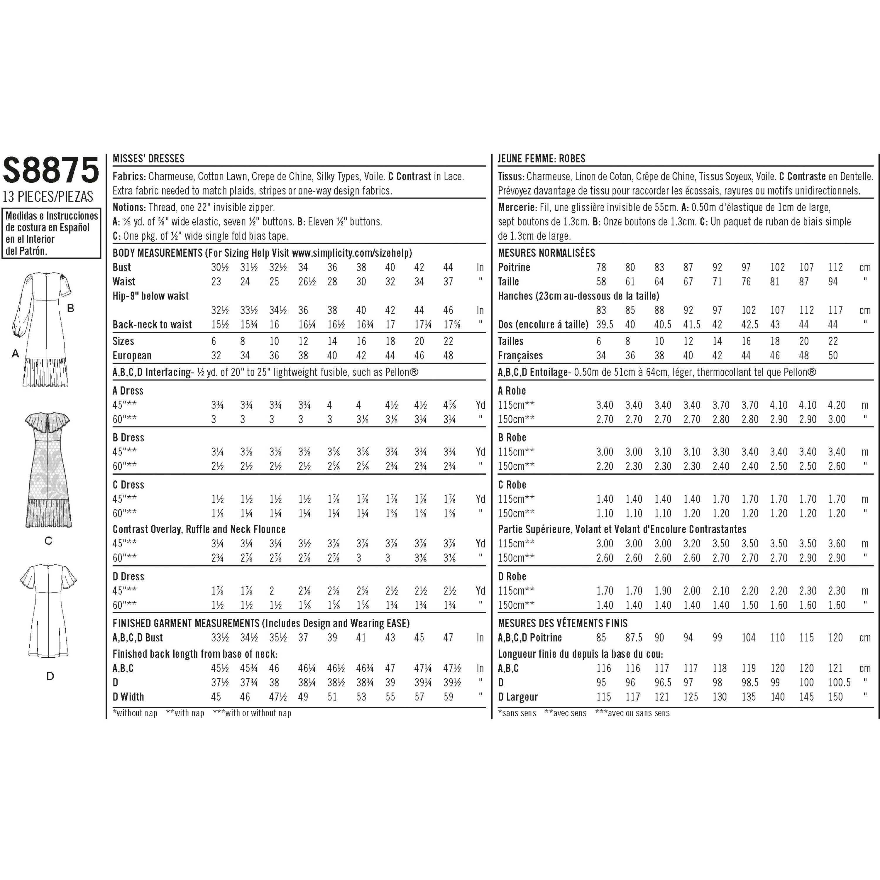 Patrón de costura Simplicity S8875 para vestidos de señora