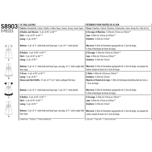 Simplicity Sewing Pattern S8903 18" Doll Clothes