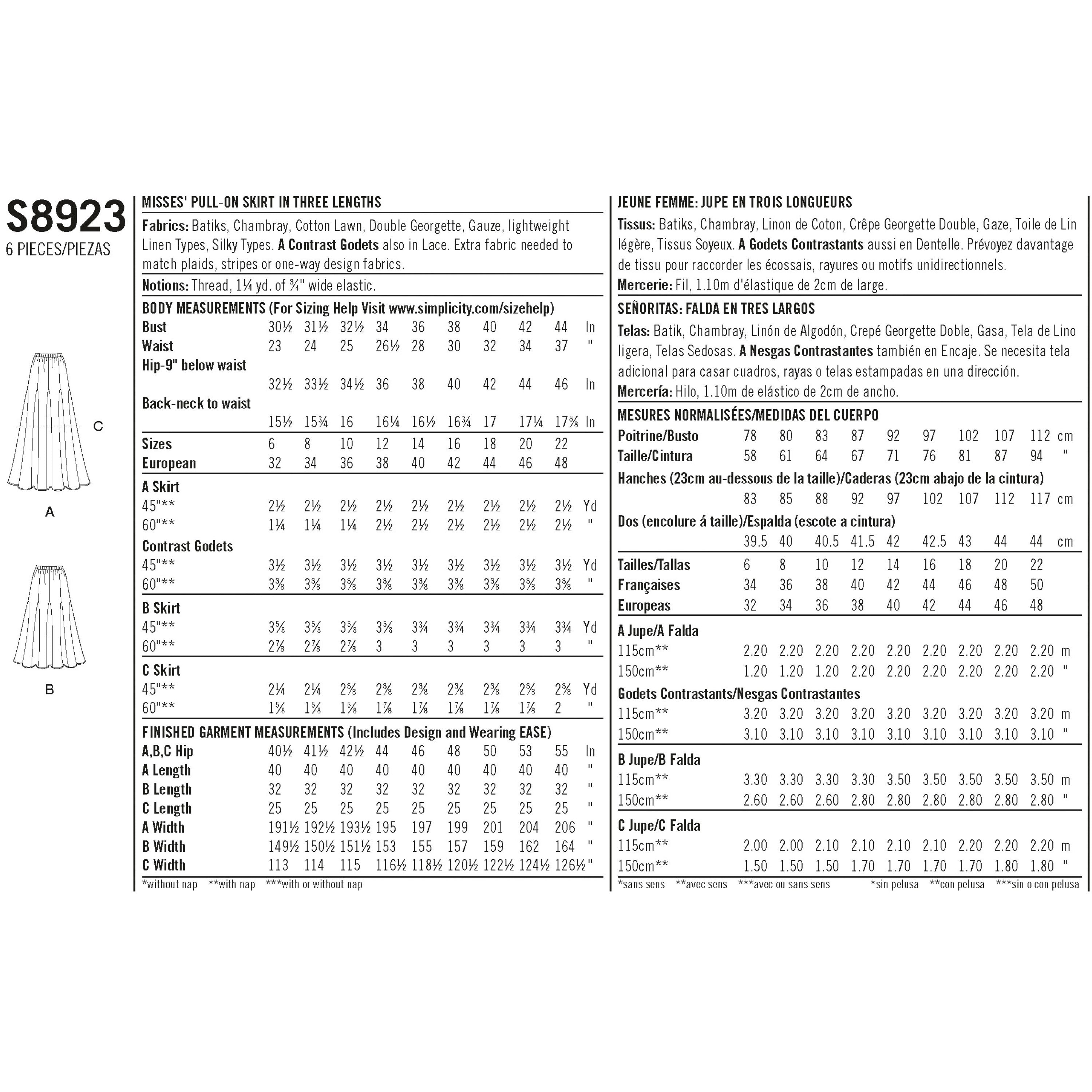 Simplicity Sewing Pattern S8923 Misses' Pull-On Skirts