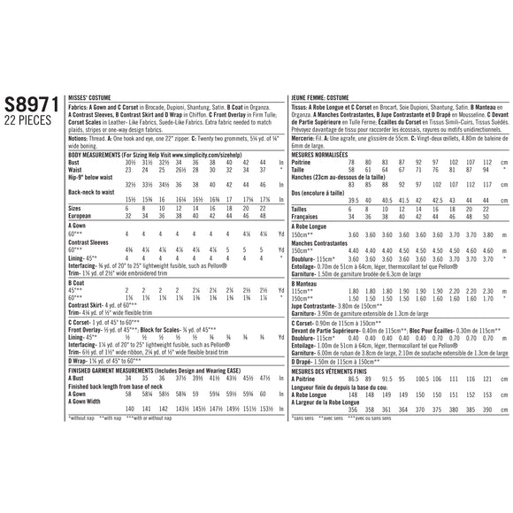 Patrón de costura Simplicity S8971 Traje de fantasía para señoritas