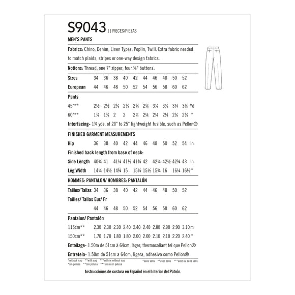 Simplicity Sewing Pattern S9043 Mimi G Style Men's Trousers