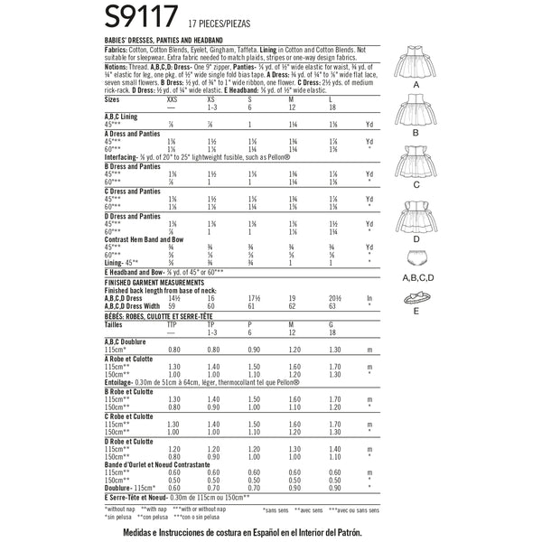 Simplicity Sewing Pattern S9117 Babies' Dresses, Panties & Headband