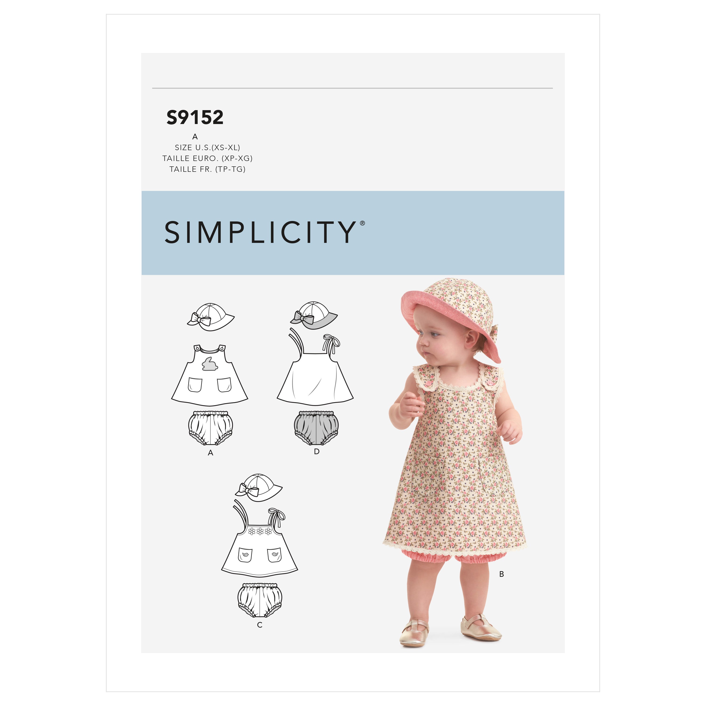 Simplicity Sewing Pattern S9152 Babies' Dress, Panties & Hat