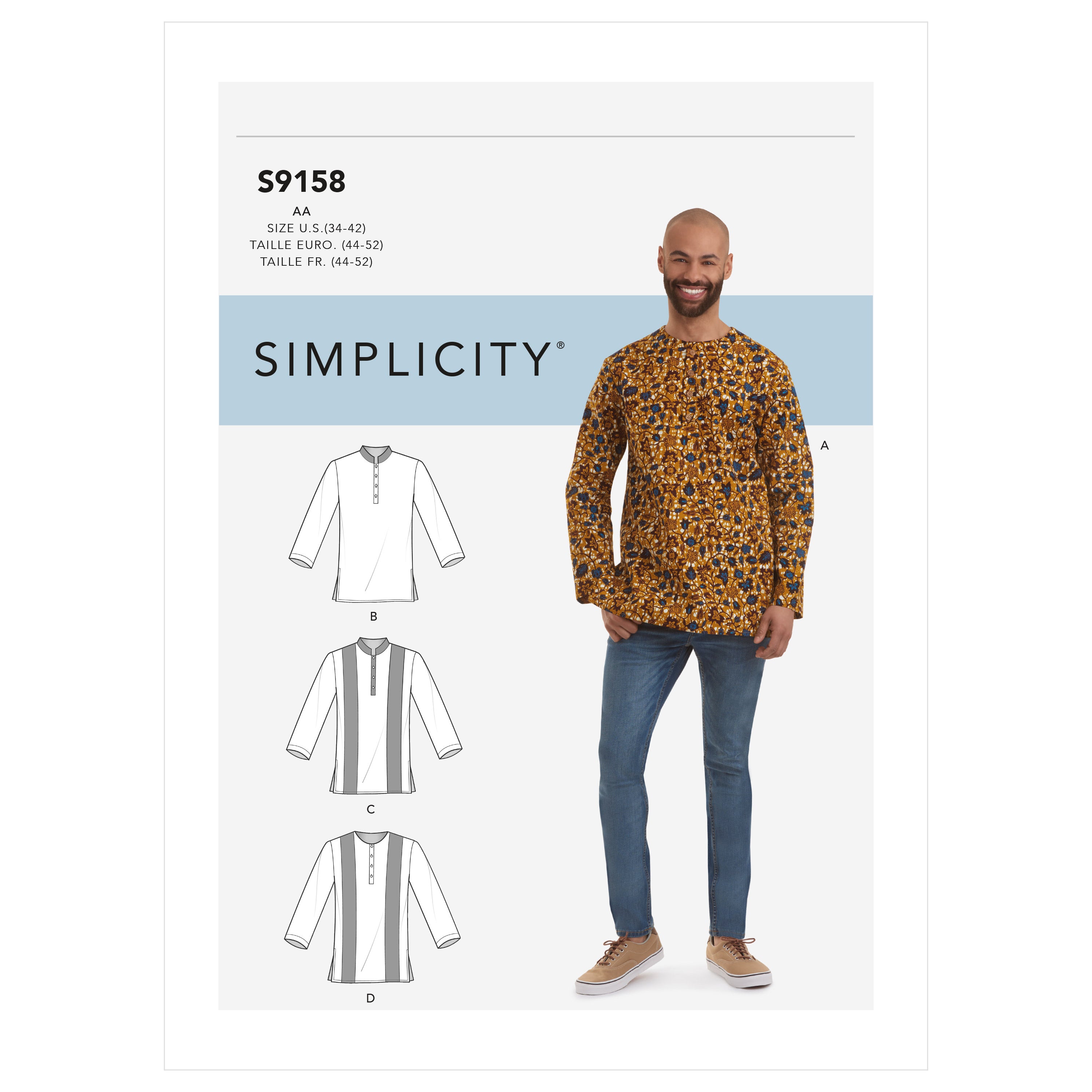 Simplicity Sewing Pattern S9158 Men's Half Buttoned Shirts Fabriques