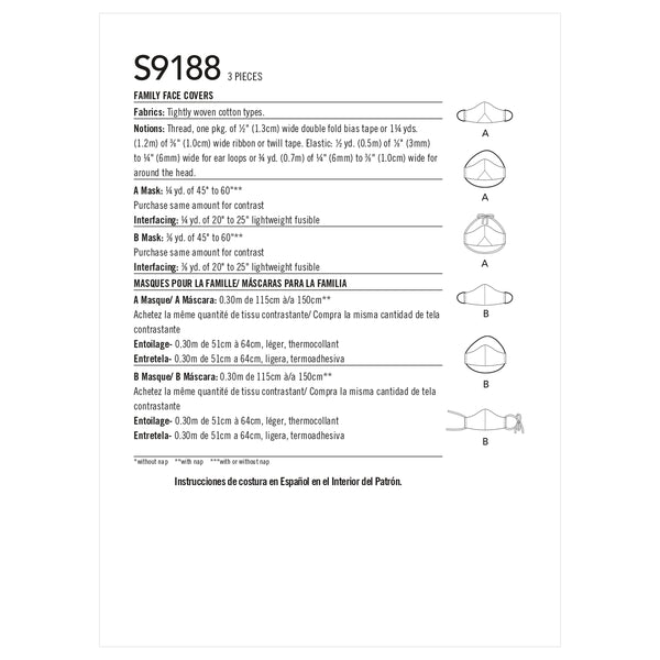 Simplicity Sewing Pattern S9188 Family Face Masks