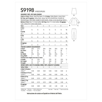 Simplicity Sewing Pattern S9198 Children's Tops, Waistcoat and Leggings - 0