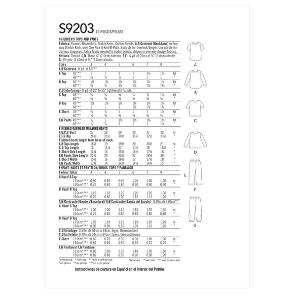 Simplicity Sewing Pattern S9203 Children's/Boys' Tops, Shorts and Trousers