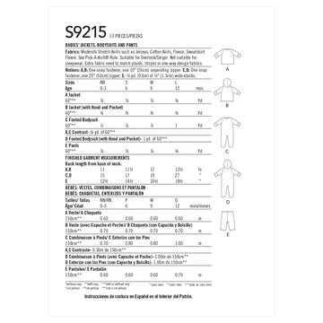 Simplicity Sewing Pattern S9215 Babies' Jackets, Footed Bodysuits and Trousers - 0