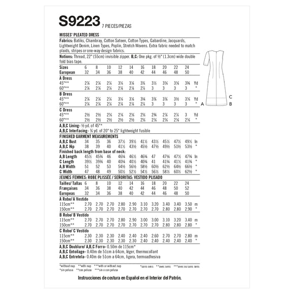 Simplicity Sewing Pattern S9223 Misses' Pleated Dress