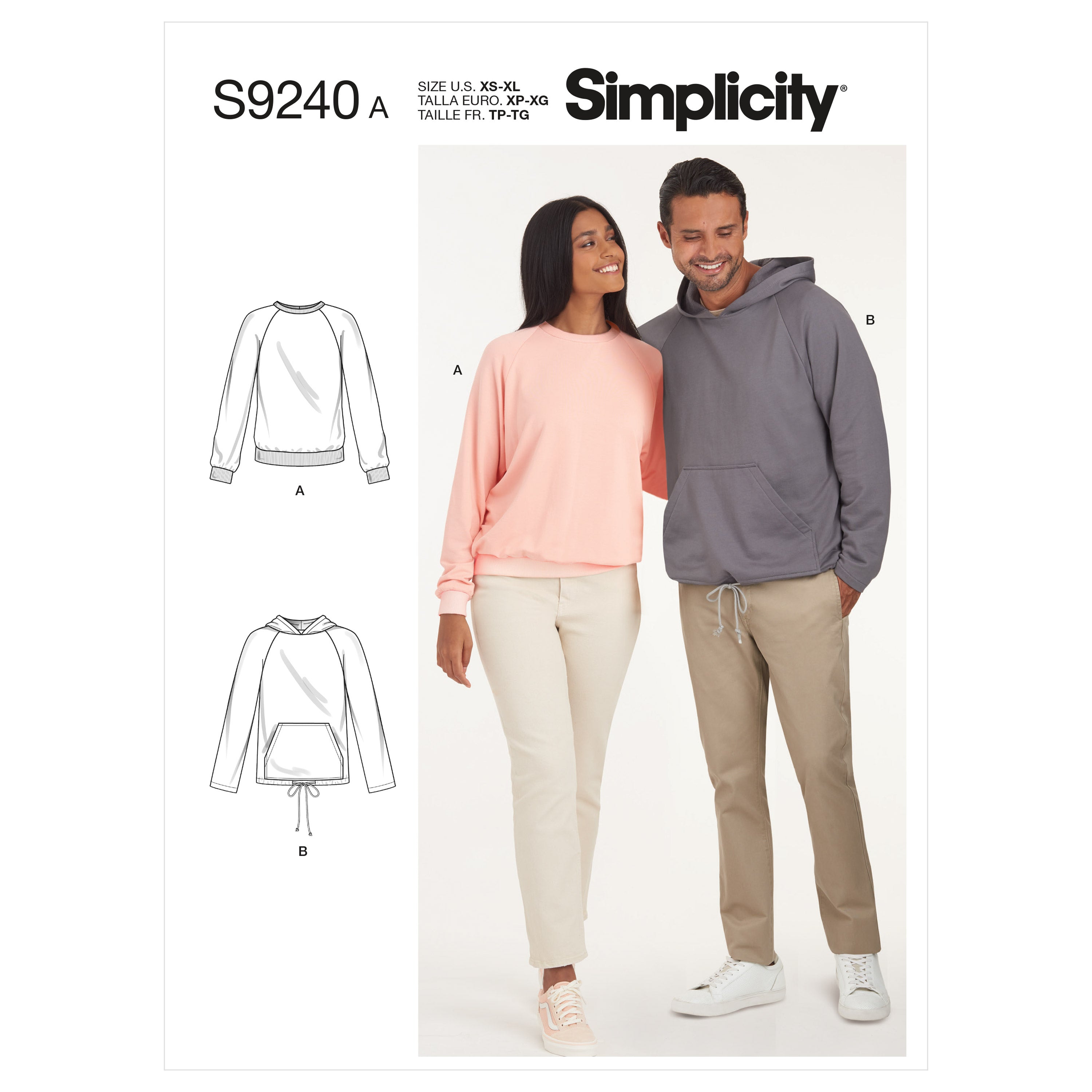 Patrón de costura Simplicity S9240 Suéteres tipo jersey raglán unisex