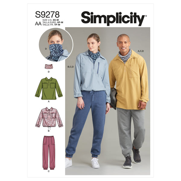 Simplicity: Sewing Pattern S9278 Unisex Tops, Trousers and Snood neckpiece/mask