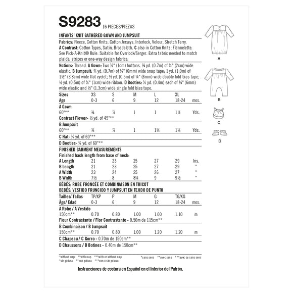 Simplicity Sewing Pattern S9283 Infants' Gown and Jumpsuit.