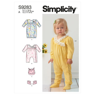 Simplicity Sewing Pattern S9283 Infants' Gown and Jumpsuit.