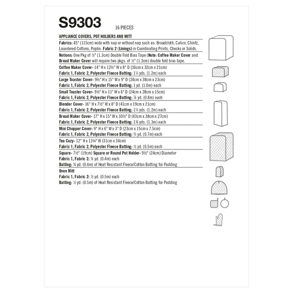 Simplicity Sewing Pattern S9303 Appliance Covers