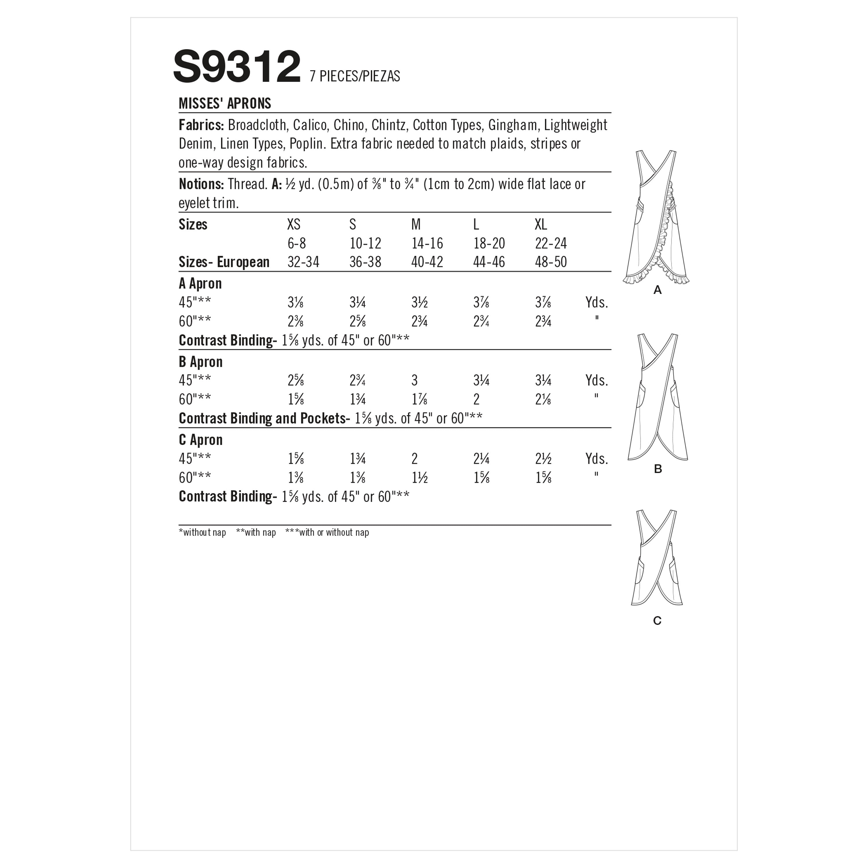 Patrón de costura Simplicity S9312 Delantales para señoras