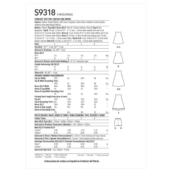 Simplicity Sewing Pattern S9318 Toddlers'  Tops, Dresses, and Shorts