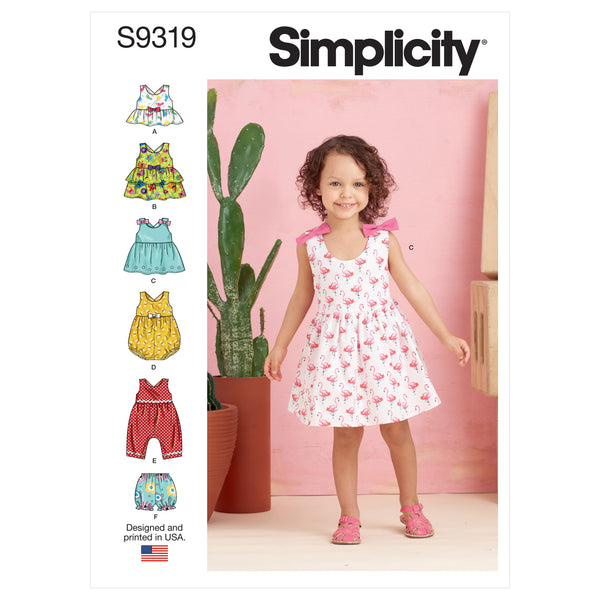 Simplicity Sewing Pattern S9319 Toddlers'  Top, Dresses, Rompers and Panties