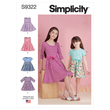 Patrón de costura Simplicity S9322 Vestidos sin cierres para niñas y niños