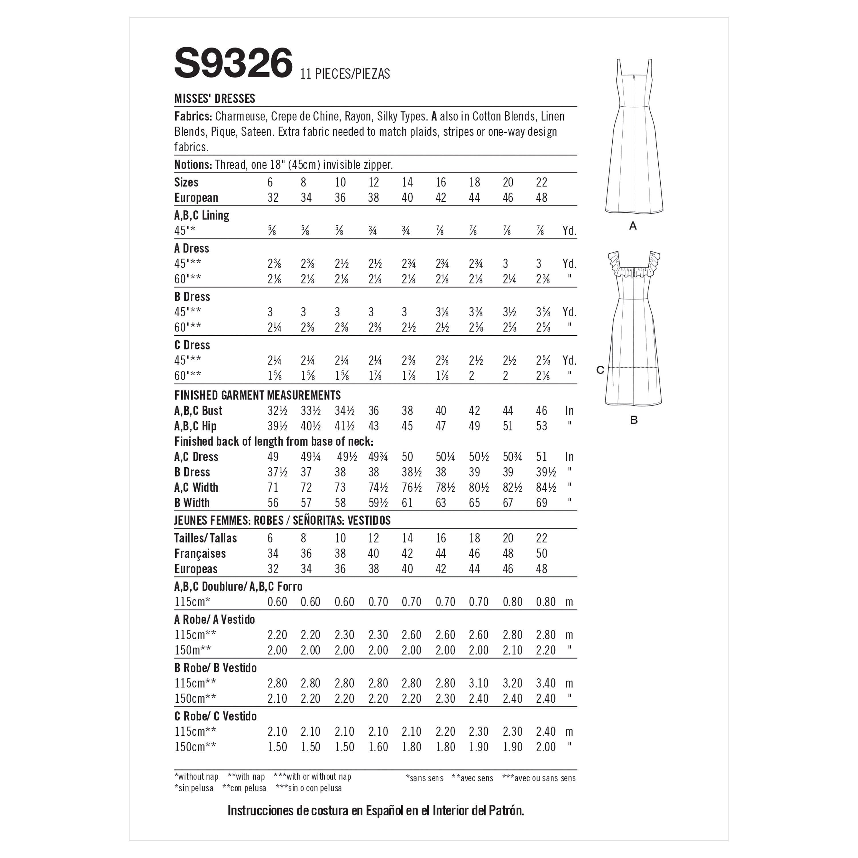 Simplicity Sewing Pattern S9326 Misses' Dresses