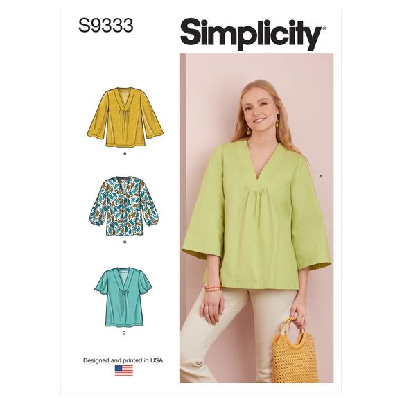 Patrón de costura Simplicity S9333 Blusa para mujer con variaciones en las mangas